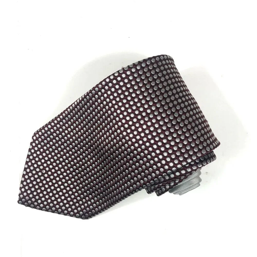 Tommy Hilfiger Silk Tie Maroon Burgundy Polka Dot Silver Dots Made in USA